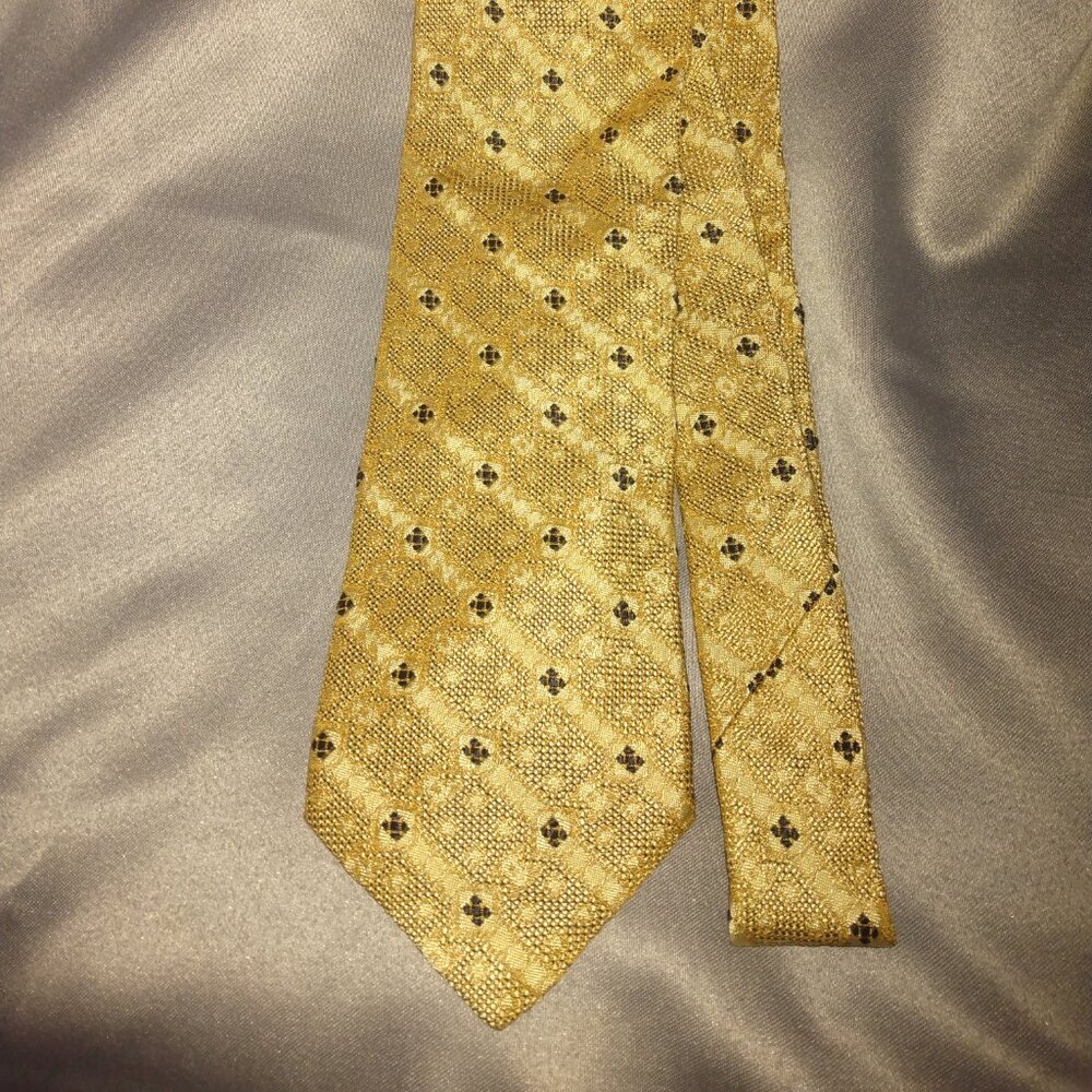 ❤️BRIONI ITALY THICK Gold and Black 100% Sieta Silk Yellow Luxurious Tie Italy